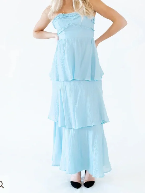 Twirl Strapless Light Blue Tiered Maxi Dress - Picture 5 of 8